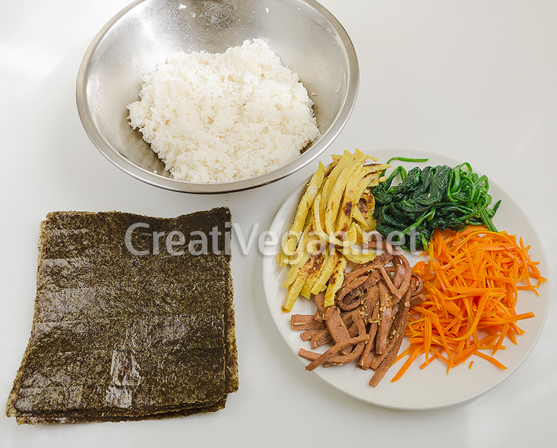 Ingredientes para kimbap vegano