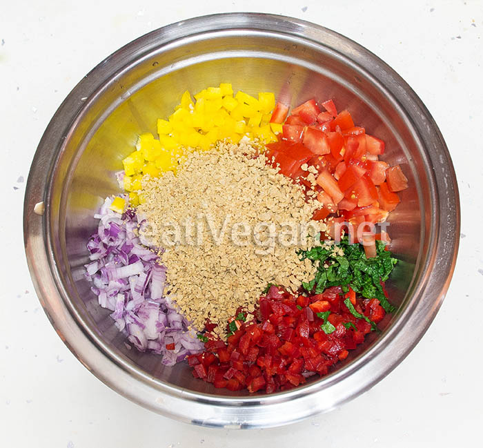 Relleno de soja texturizada con hortalizas para fatayer vegetal