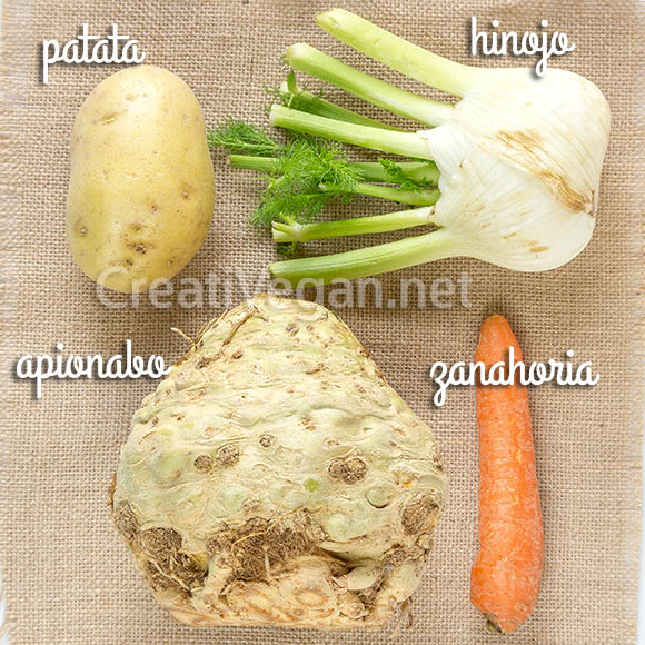 Patata, hinojo, apionabo y zanahoria para hacer sopa