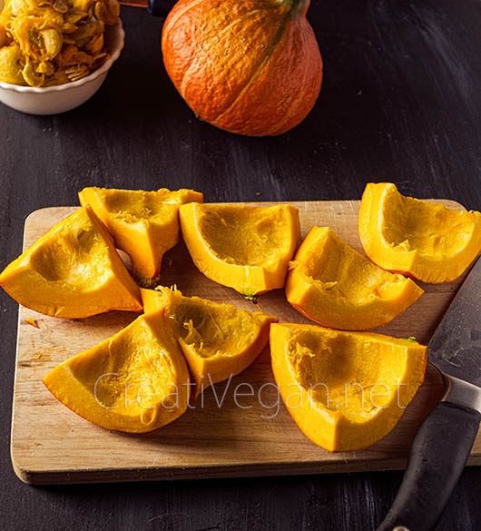 Calabaza hokkaido/potimarron cortada - CreatiVegan.net