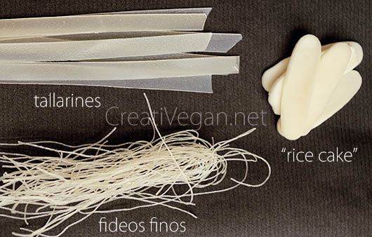 Tres tipos de pasta de arroz china