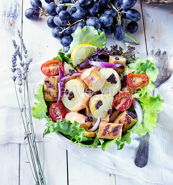 Ensalada de patata con salchichas de tofu - CreatiVegan.net